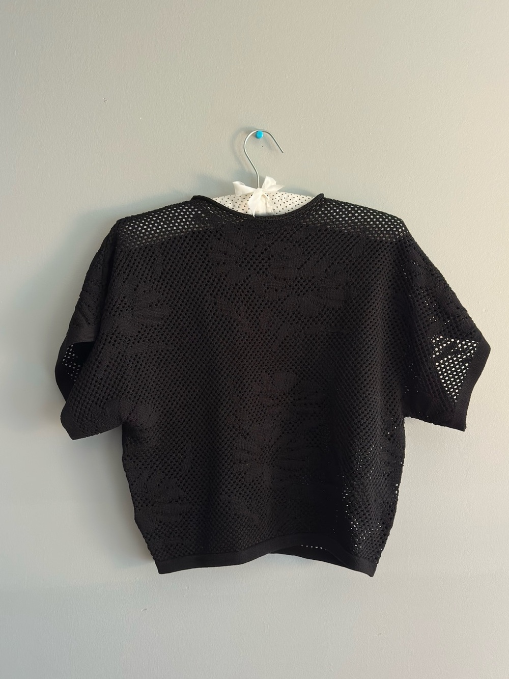 Zara Black Crochet Short-Sleeve Knit Top